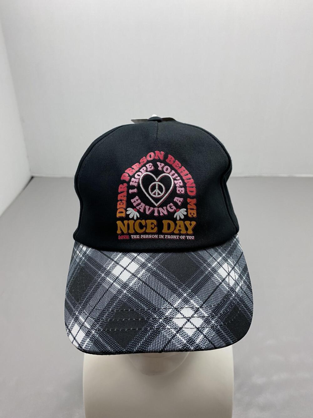 Justice Hat Cap Strap Back One Size Black Plaid Baseball Cap Adjustable Girls